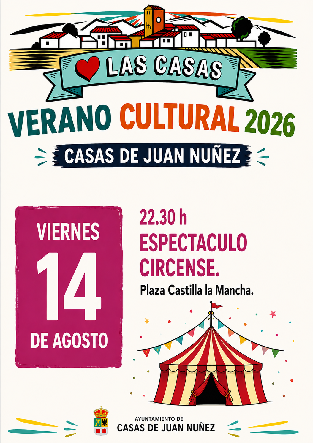 Espectáculo circense en Casas de Juan Núñez — Verano Cultural 2026