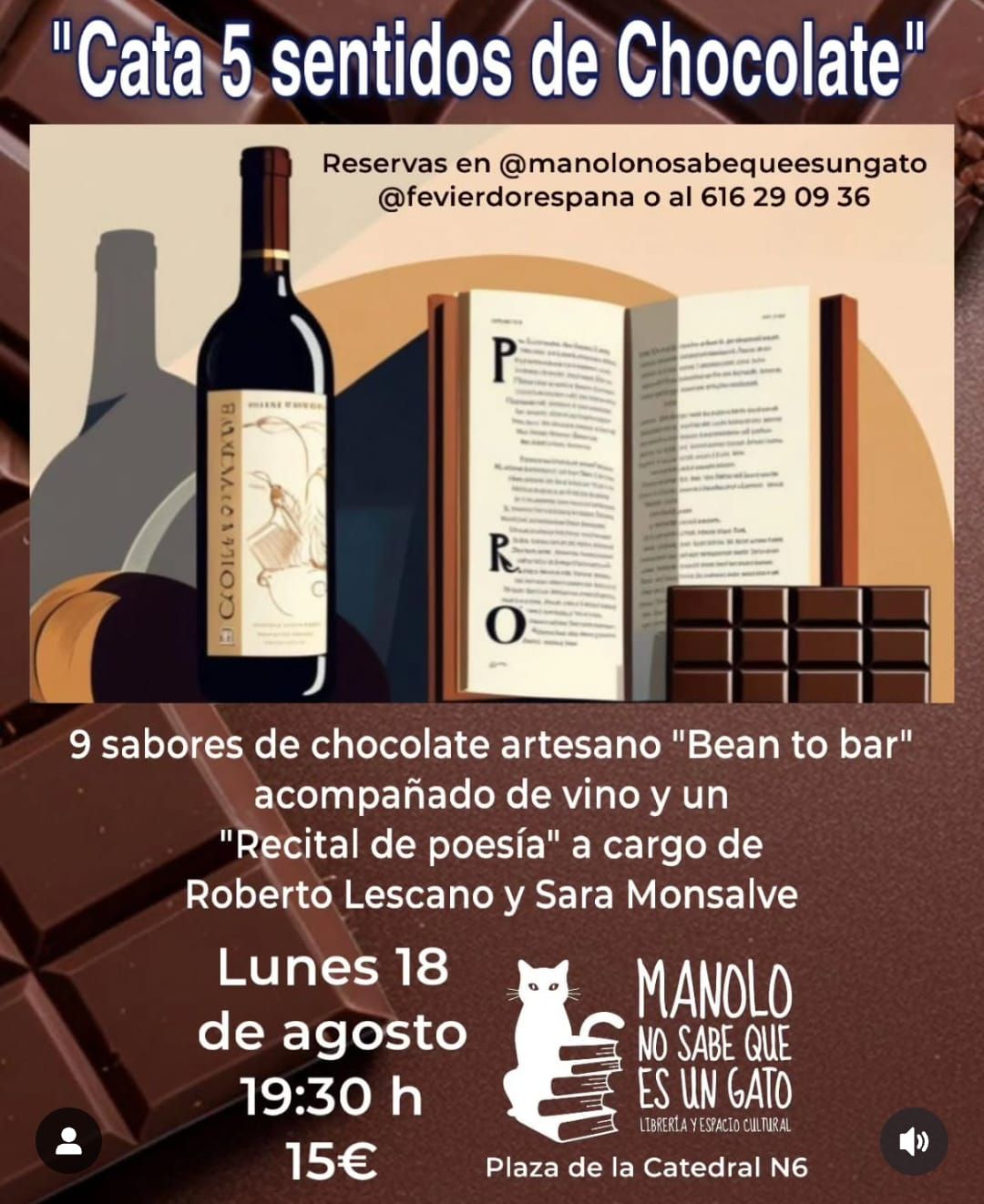 Cata de chocolate con vino y recital de poesía