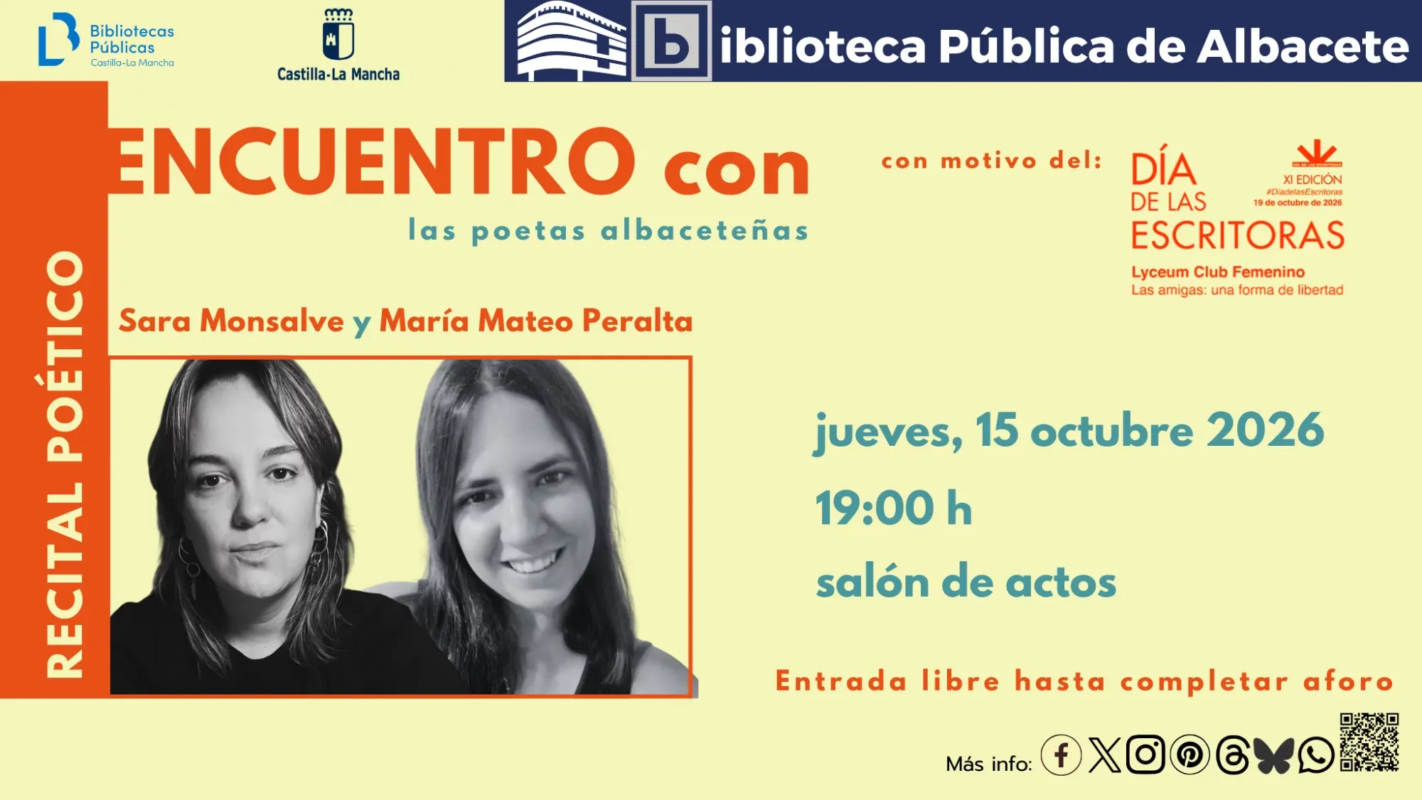 Encuentro con las poetas albaceteñas Sara Monsalve y María Mateo Peralta