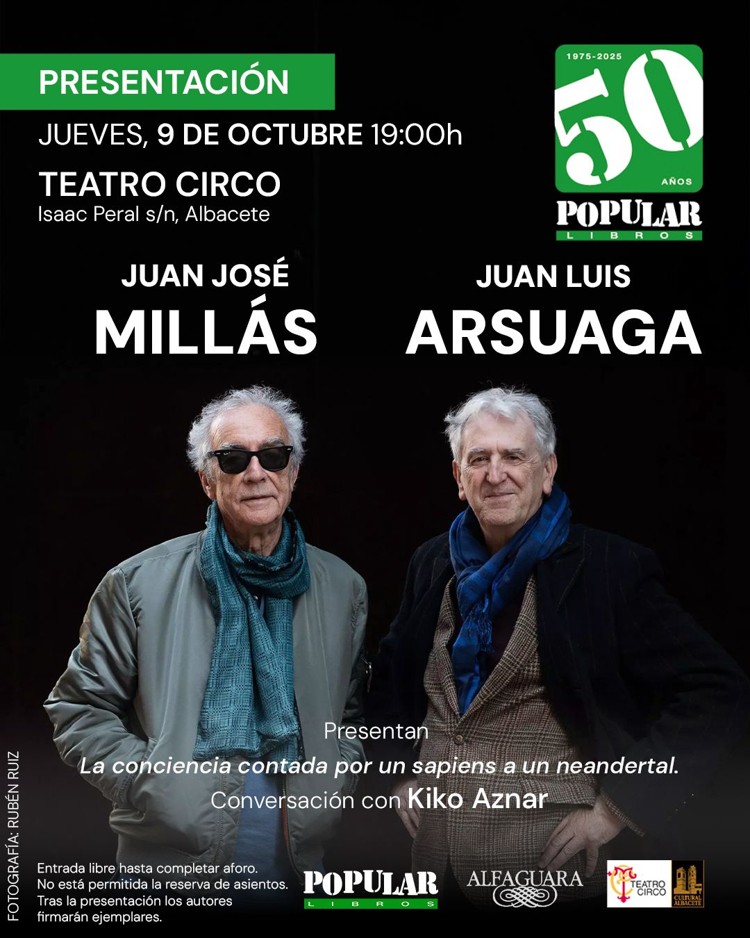 Juan Luis Arsuaga y Juan José Millás presentan La conciencia contada por un sapiens a un neandertal